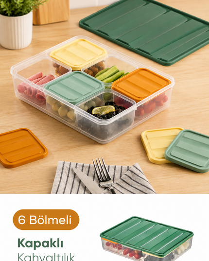 6-Compartment Food Storage Container with Lid