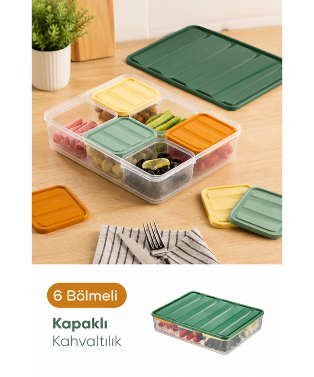 6-Compartment Food Storage Container with Lid