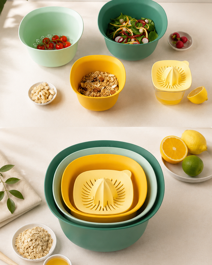 5-Piece Aura Professional Preparation Set - Mixing Bowl Strainer Lemon Juicer Set - Strainer 3200 Ml