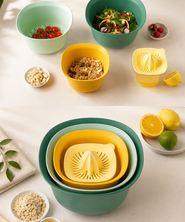 5-Piece Aura Professional Preparation Set - Mixing Bowl Strainer Lemon Juicer Set - Strainer 3200 Ml