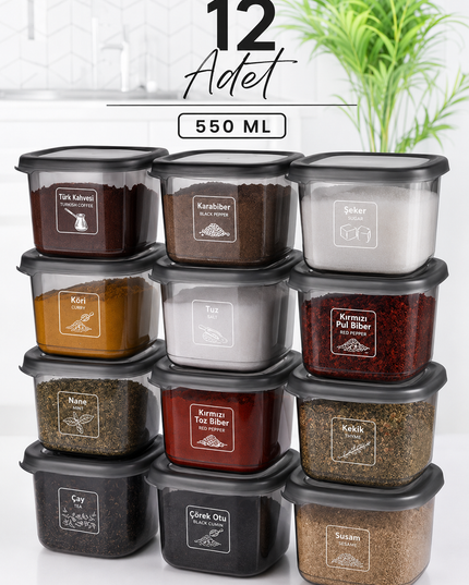 12-Pieces Mini Spice & Storage Container – 10×10 CM