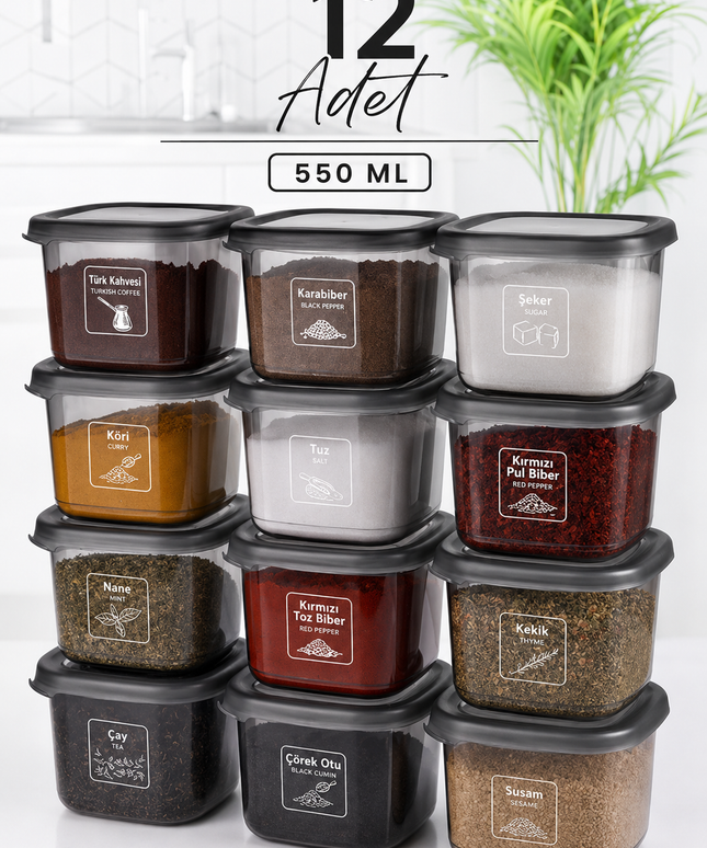 12-Pieces Mini Spice & Storage Container – 10×10 CM