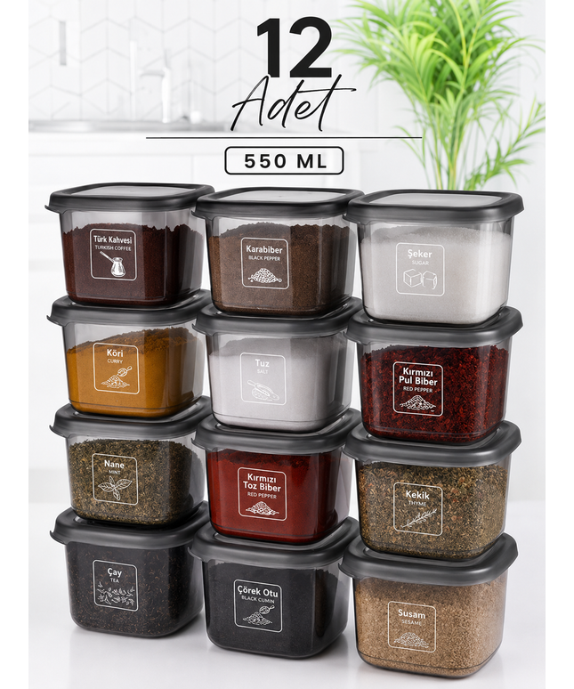 12-Pieces Mini Spice & Storage Container – 10×10 CM