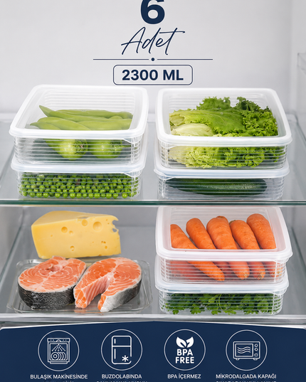 6-Piece 2300 ml Refrigerator & Microwave Storage Container Set – Fridge Organizer Storage Boxes