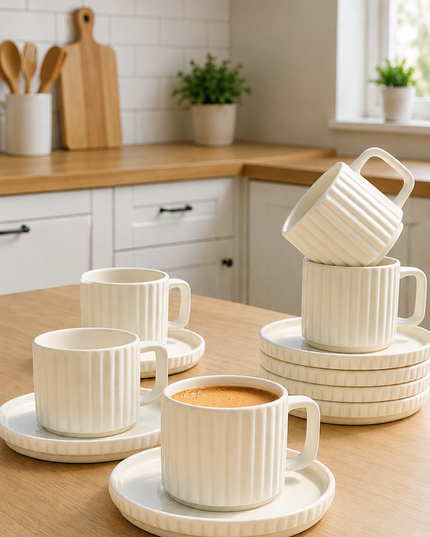 6-Person Ribbed Modern Design Coffee Cup Set – Saturn Coffee Cup Set