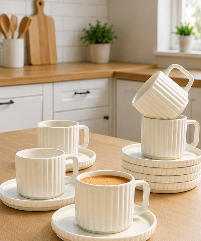 6-Person Ribbed Modern Design Coffee Cup Set – Saturn Coffee Cup Set
