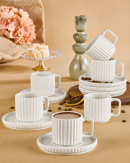 6-Person Ribbed Modern Design Coffee Cup Set – Saturn Coffee Cup Set