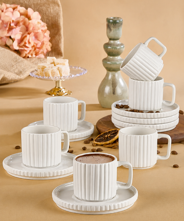 6-Person Ribbed Modern Design Coffee Cup Set – Saturn Coffee Cup Set