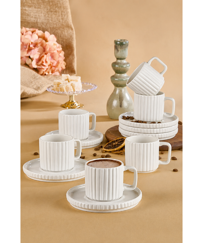 6-Person Ribbed Modern Design Coffee Cup Set – Saturn Coffee Cup Set
