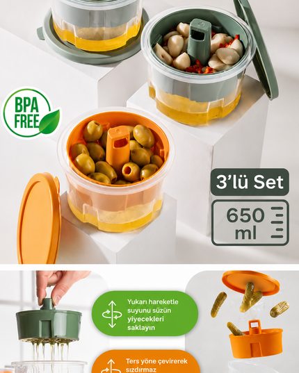 3 Pieces Mini Olive Pickle Cheese Storage Container Breakfast Presentation Bowl
