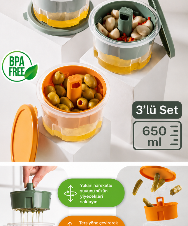 3 Pieces Mini Olive Pickle Cheese Storage Container Breakfast Presentation Bowl