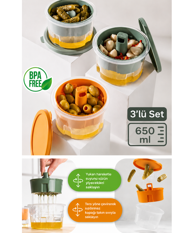 3 Pieces Mini Olive Pickle Cheese Storage Container Breakfast Presentation Bowl