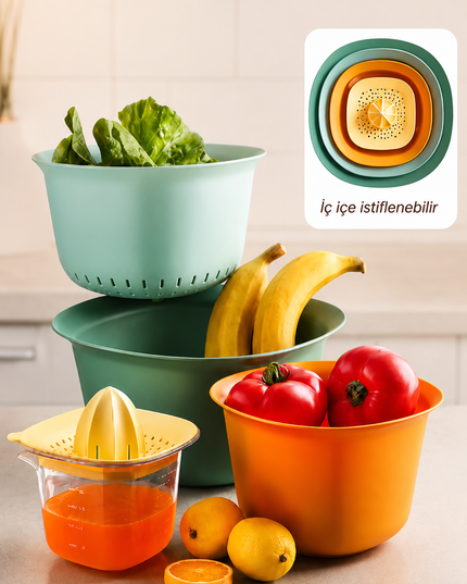 5-Piece Aura Professional Preparation Set - Mixing Bowl Strainer Lemon Juicer Set - Strainer 3200 Ml