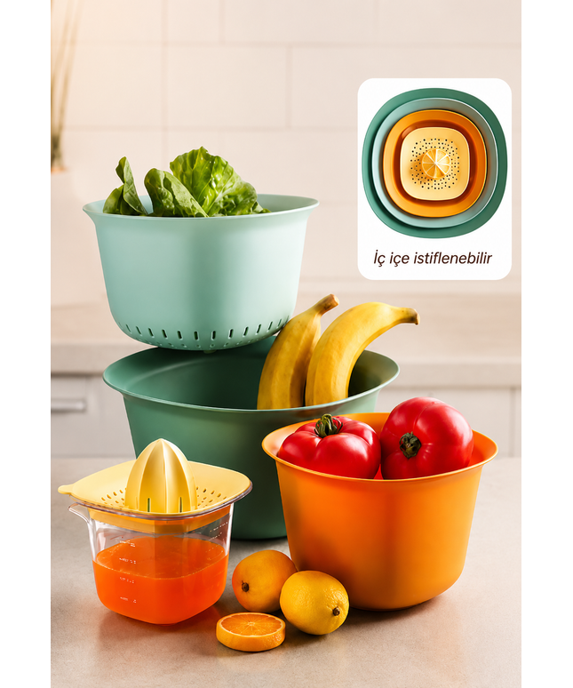 5-Piece Aura Professional Preparation Set - Mixing Bowl Strainer Lemon Juicer Set - Strainer 3200 Ml