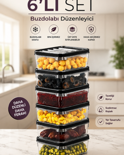 6-Piece 250ml Fridge Organizer Storage Container Set