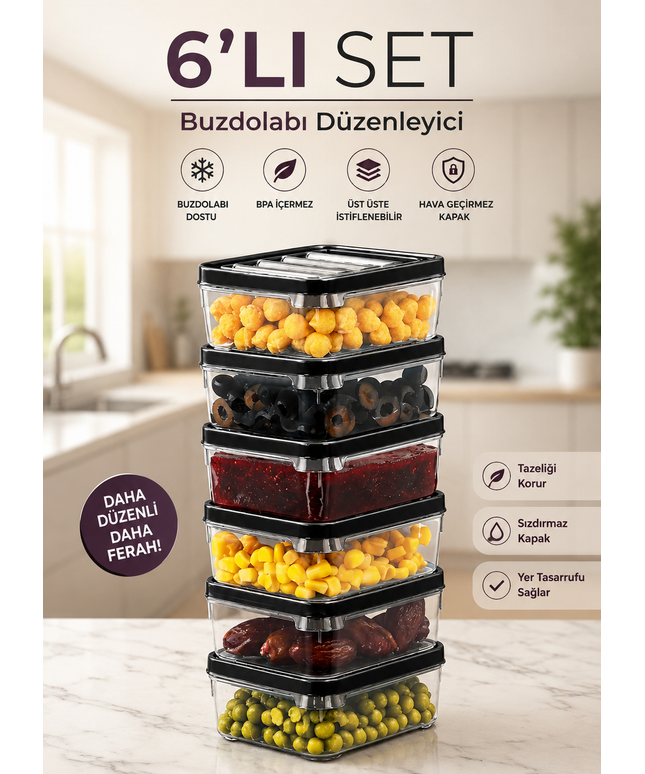 6-Piece 250ml Fridge Organizer Storage Container Set