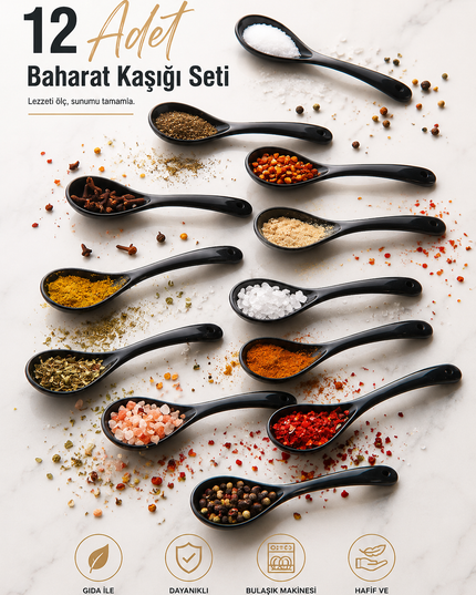 12-Piece Black Serving & Spice Spoon Set – Honey, Jam & Sugar Breakfast Spoons