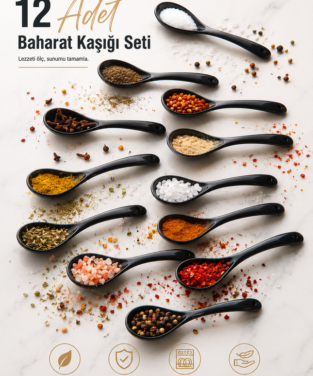 12-Piece Black Serving & Spice Spoon Set – Honey, Jam & Sugar Breakfast Spoons