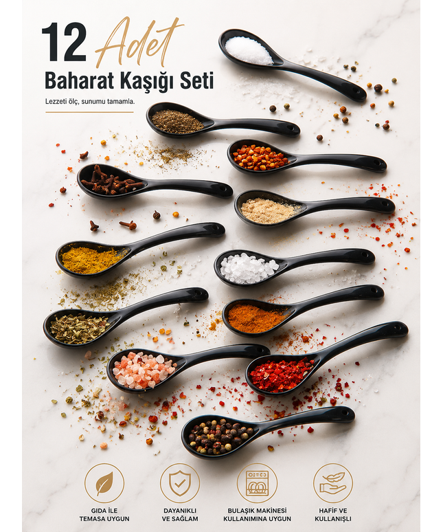 12-Piece Black Serving & Spice Spoon Set – Honey, Jam & Sugar Breakfast Spoons