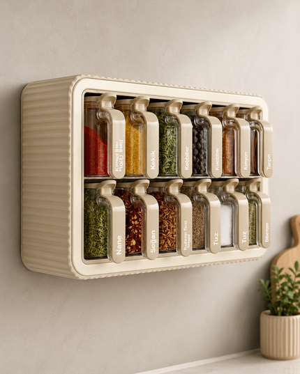12-Piece Spice Jar Set with Stand, Handles, Self-Adhesive Lids & Spoons
