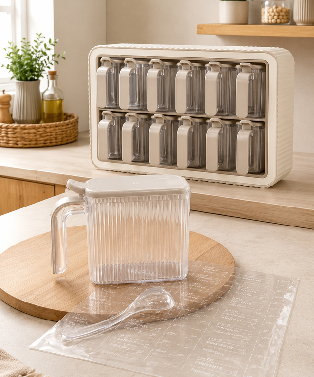 12-Piece Spice Jar Set with Stand, Handles, Self-Adhesive Lids & Spoons
