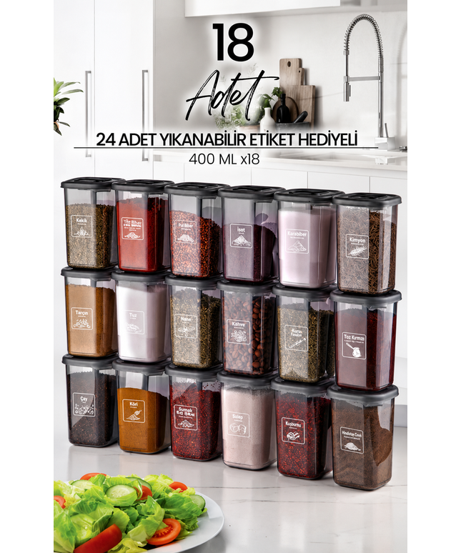 18-Piece Azure Spice Jar Set with Labels & Built-in Spoons – Spice Container Organizer Set