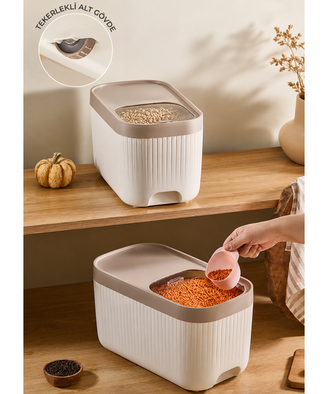 2-Piece Wheeled Storage Container Set with Measuring Scoop and Sliding Lid – 12 Liters