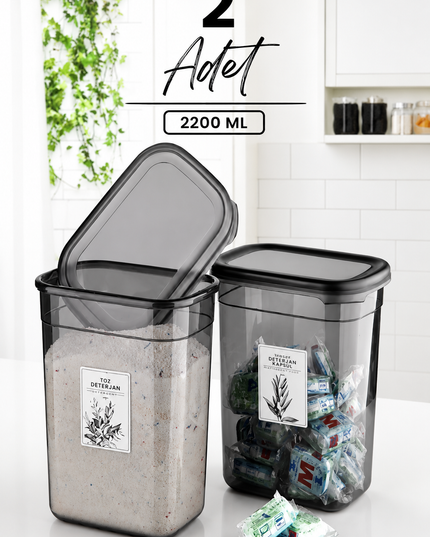 2-Piece Large Rectangular Detergent Storage Container Set – 2200 ML