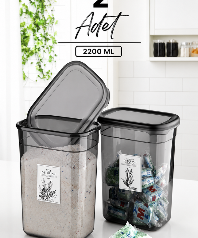 2-Piece Large Rectangular Detergent Storage Container Set – 2200 ML