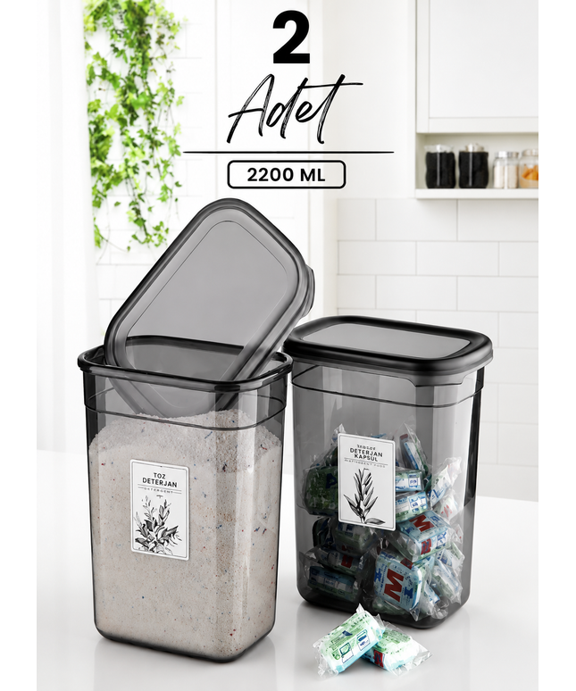 2-Piece Large Rectangular Detergent Storage Container Set – 2200 ML