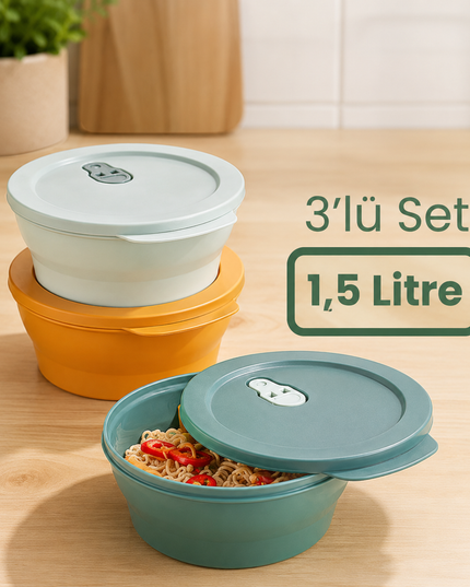 Set of 3 1.5 Liter Microwavable Storage Containers - Colorful