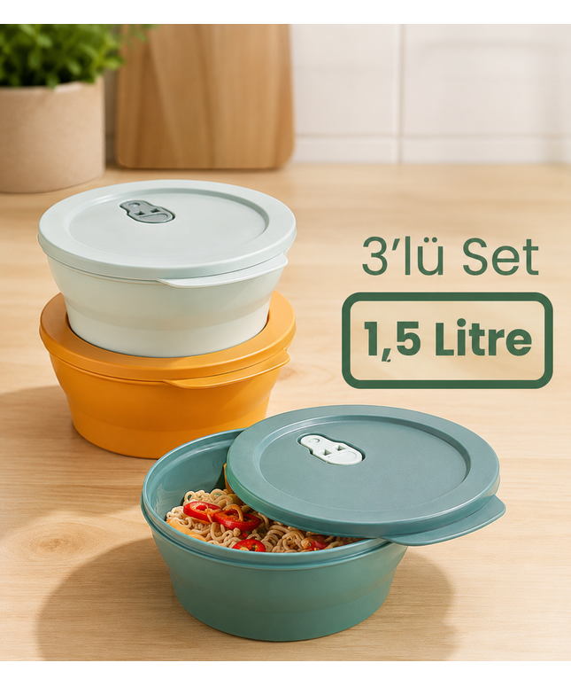 Set of 3 1.5 Liter Microwavable Storage Containers - Colorful