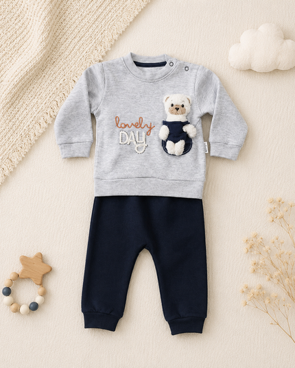 Baby Sweatshirt & Pants Set with Plush Bear