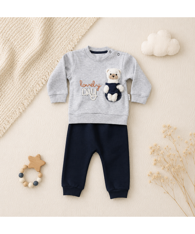 Baby Sweatshirt & Pants Set with Plush Bear