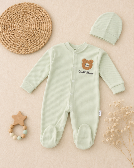 Newborn Ribbed Romper Set with Hat – Cute & Comfortable