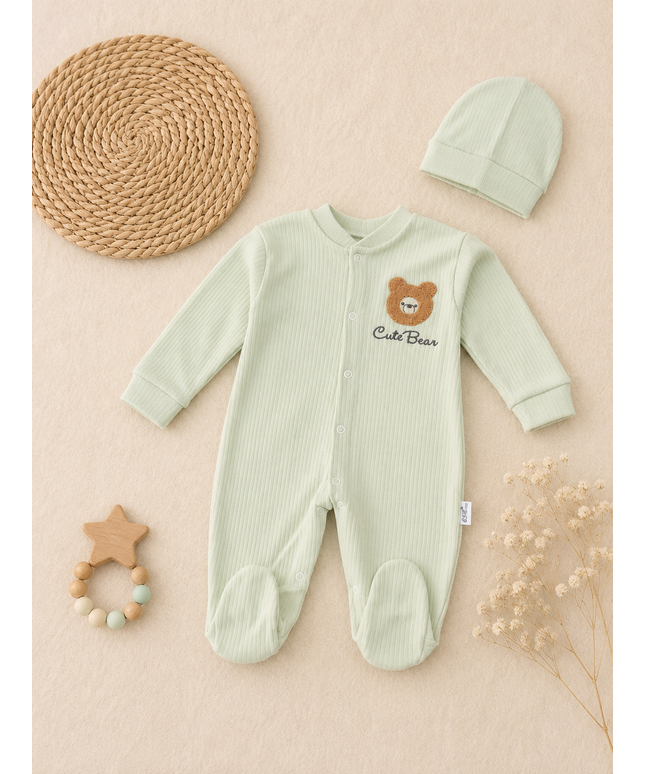 Newborn Ribbed Romper Set with Hat – Cute & Comfortable