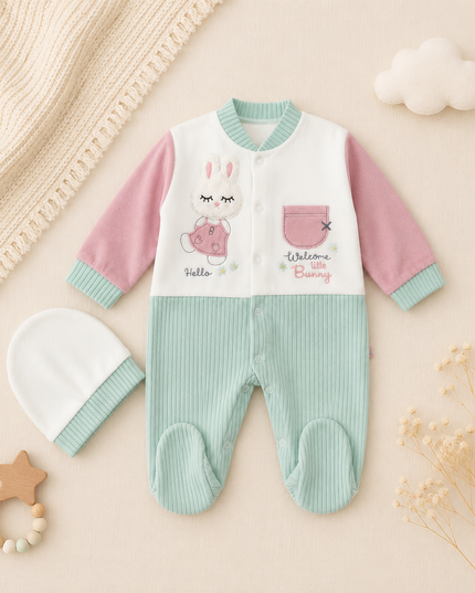Soft Mint & Pink Baby Romper Set