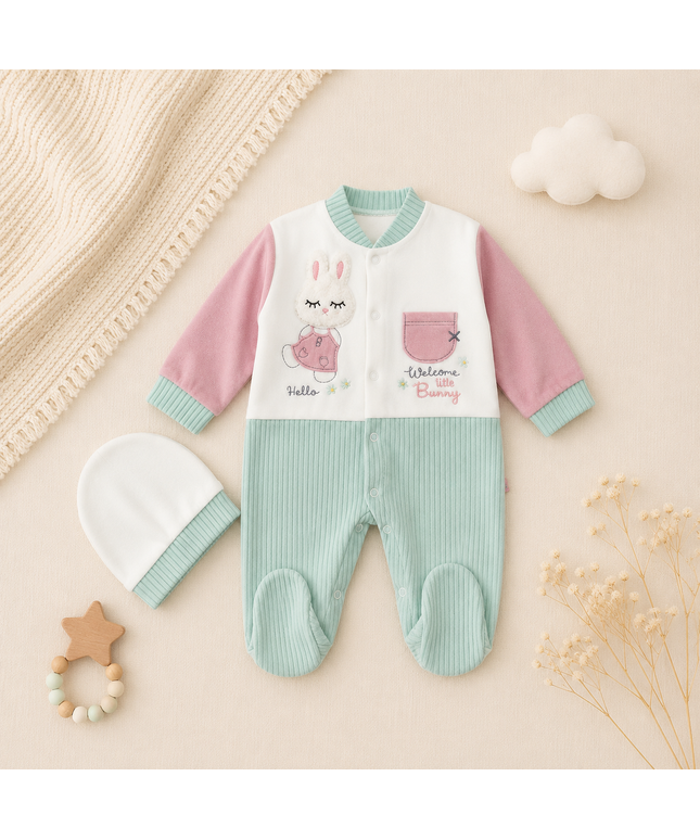 Soft Mint & Pink Baby Romper Set