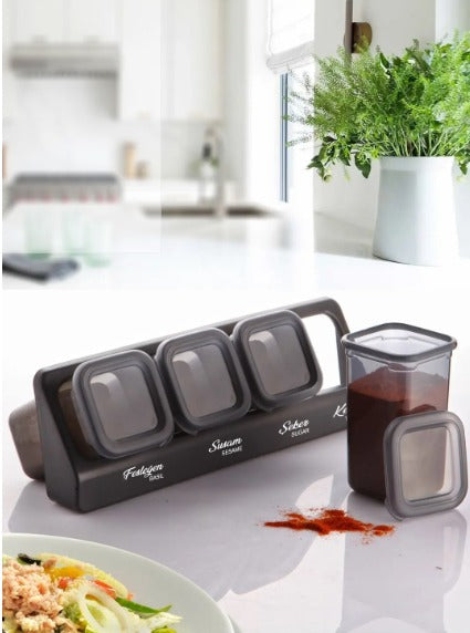 4-Piece Self-Adhesive Square Spice Jar Set with Stand & Labels