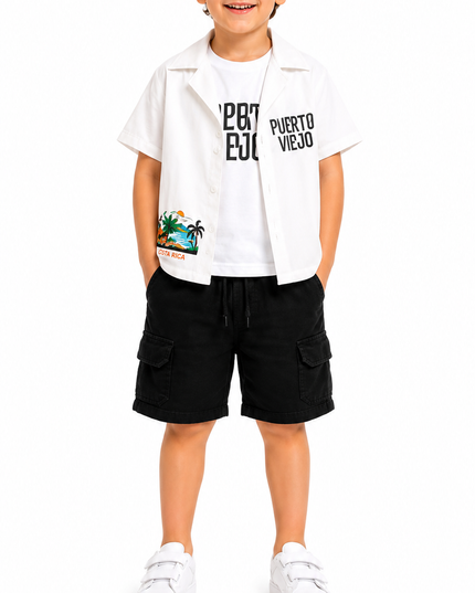 Boys Tropical Shirt & Cargo Shorts Set – 3 Pieces