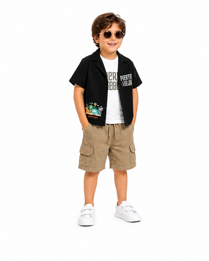 Boys Tropical Shirt & Cargo Shorts Set – 3 Pieces