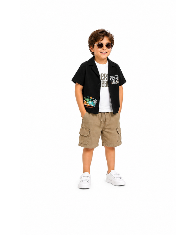 Boys Tropical Shirt & Cargo Shorts Set – 3 Pieces