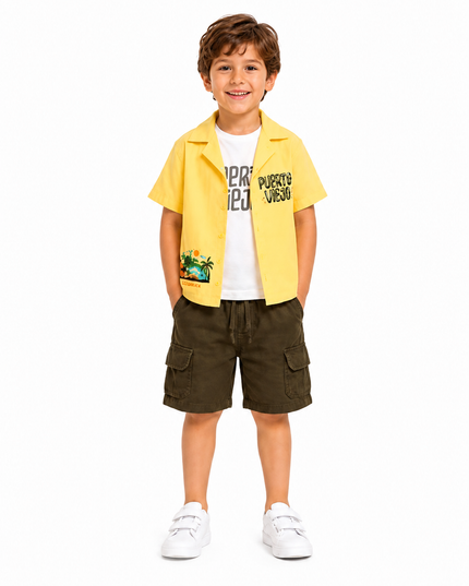 Boys Tropical Shirt & Cargo Shorts Set – 3 Pieces