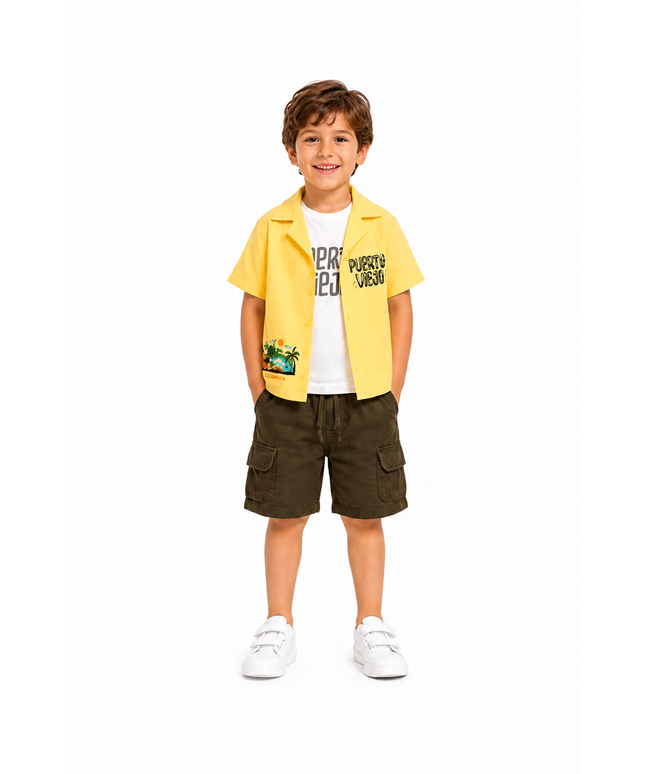Boys Tropical Shirt & Cargo Shorts Set – 3 Pieces