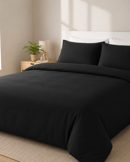 Solid Color Elastic Fitted Double Bedding Set – Duvet Cover 200×220 cm & Fitted Sheet 160×200 cm