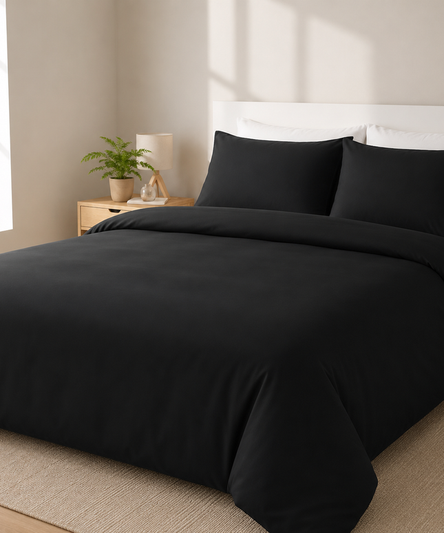 Solid Color Elastic Fitted Double Bedding Set – Duvet Cover 200×220 cm & Fitted Sheet 160×200 cm
