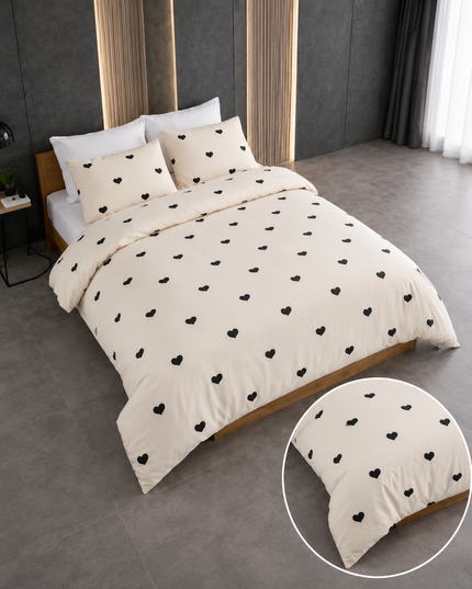 Black Heart Bedding Set | Without Fitted Sheet