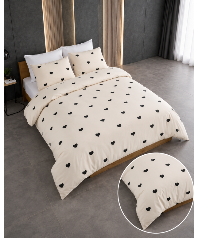 Black Heart Bedding Set | Without Fitted Sheet