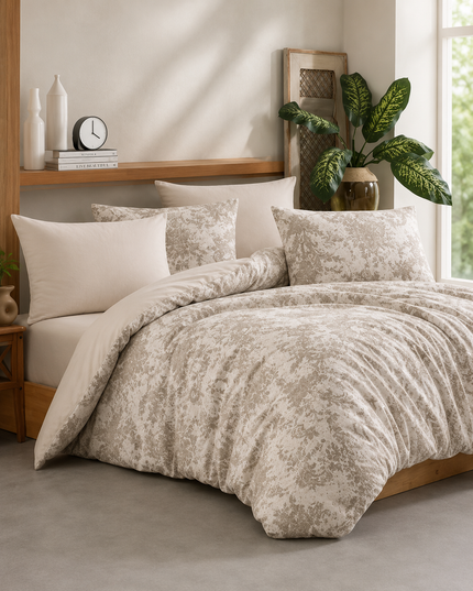 Double Beige Patterned Bedding Set