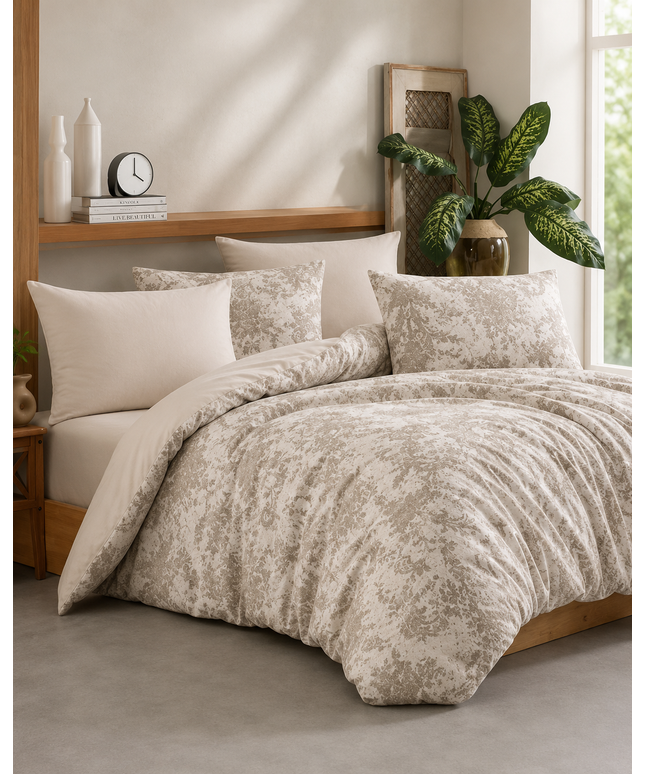 Double Beige Patterned Bedding Set